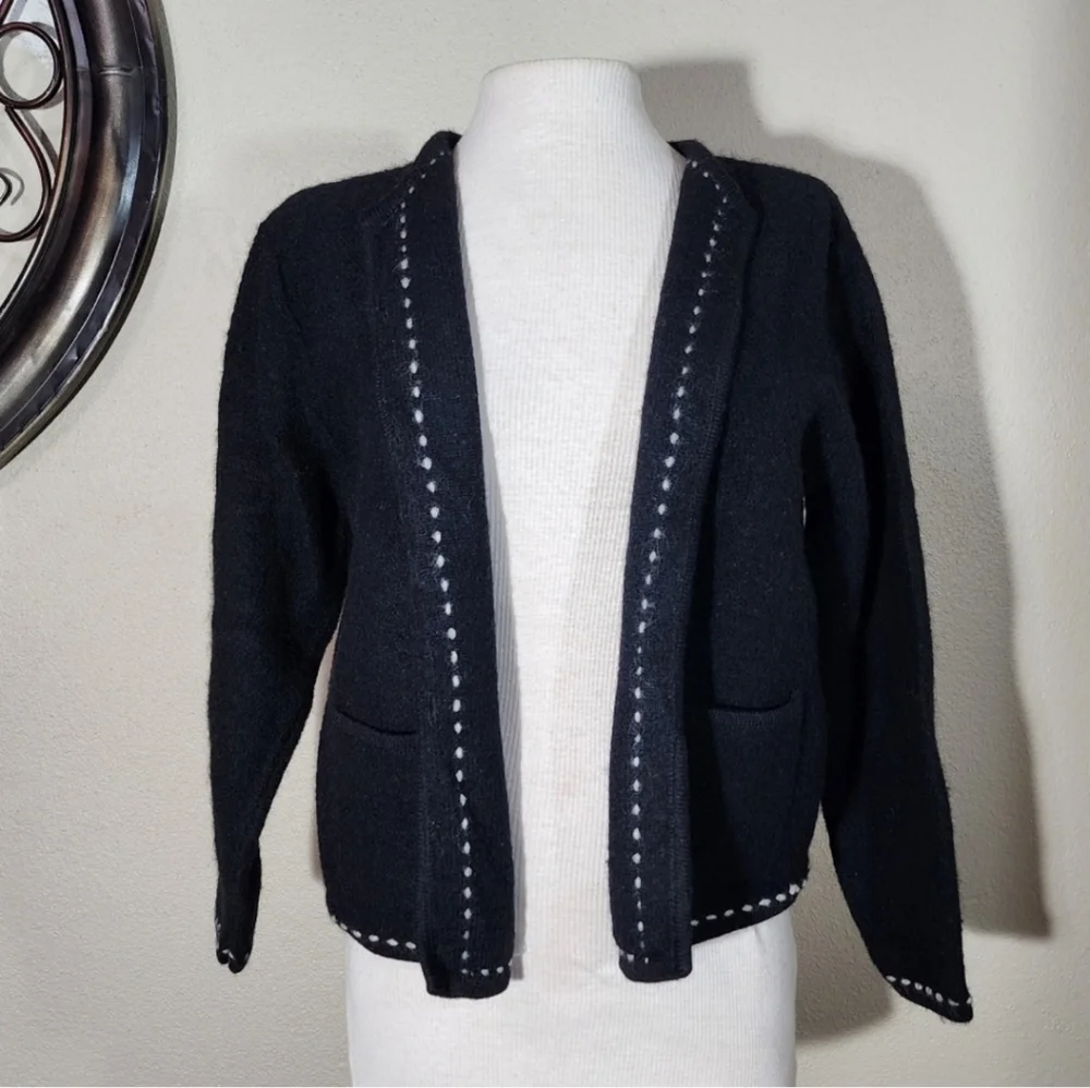 Karen Scott 100% Wool Cardigan Black Size L - Picture 11 of 17